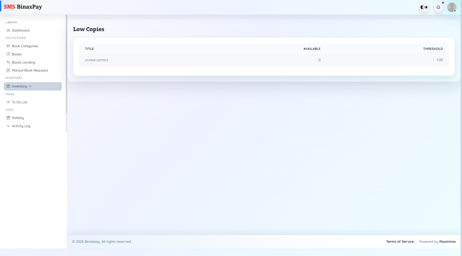 Low Copies Report screenshot 1