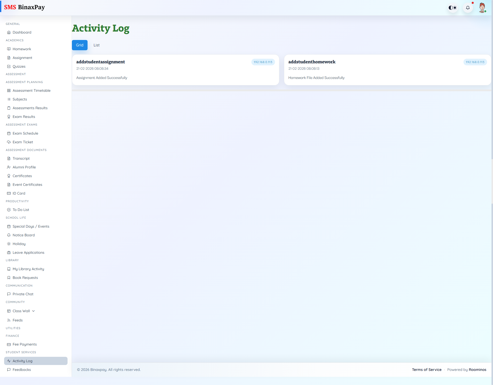 Activity Log screenshot 1