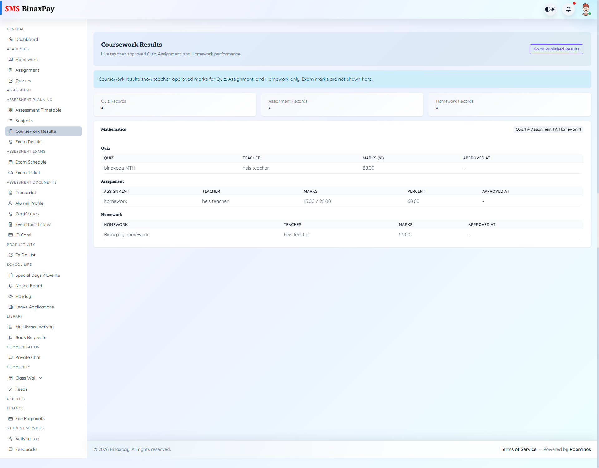 Assessment Results screenshot 1