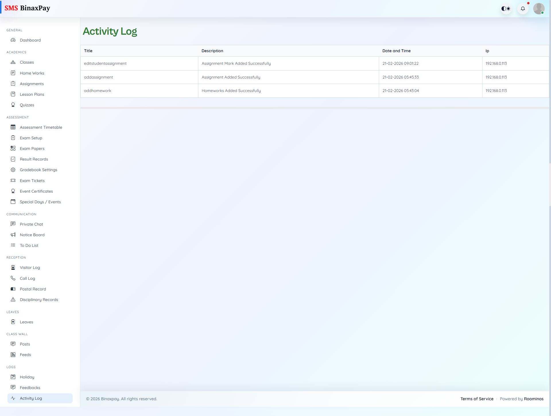 Activity Log screenshot 1