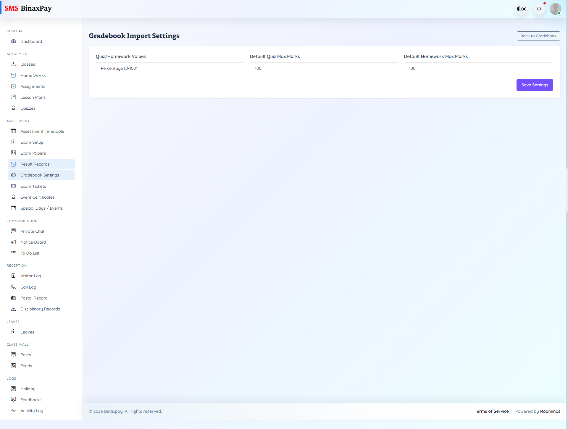 Gradebook Settings screenshot 1