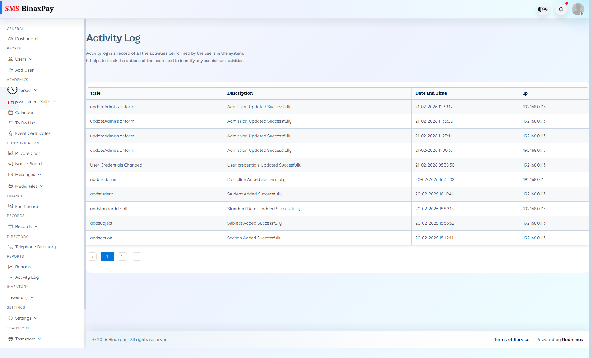 Activity Log screenshot 1