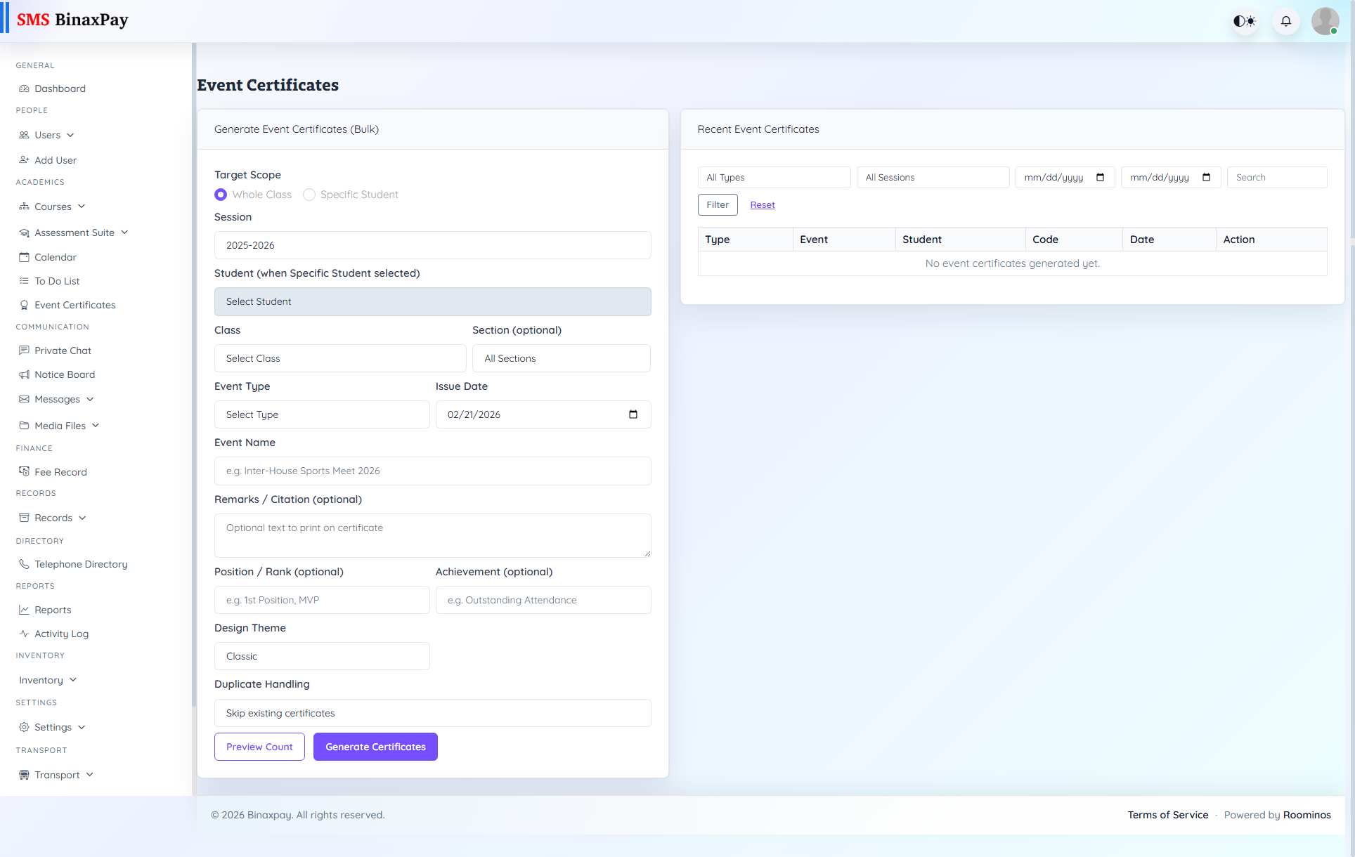 Event Certificates screenshot 1