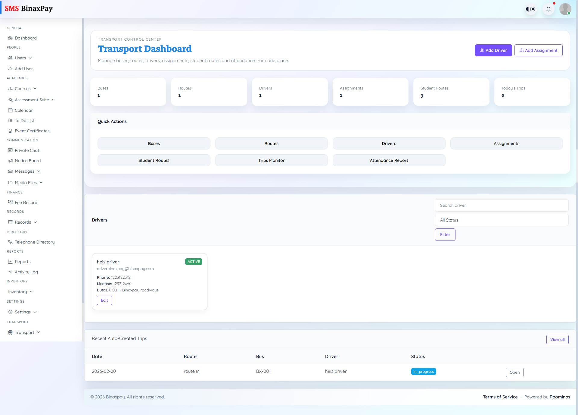Transport Dashboard screenshot 1